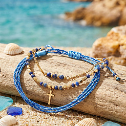 Set di 3 bracciale intrecciato regolabile con perline di lapislazzuli naturale&nbsp;IL6512-3