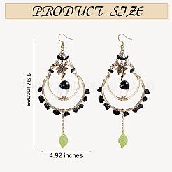 Puces d'obsidienne naturelle perlées grosses boucles d'oreilles pendantes en forme de larme&nbsp;EJEW-SW00016-02