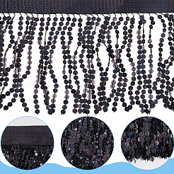 Bordure à franges et pompons en sequins de polyester&nbsp;OCOR-WH20071-002B