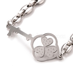 Bracciale a maglie con chiave scheletrica a trifoglio in acciaio inossidabile 201 anti-appannamento con catene a chicchi di caffè per uomo e donna&nbsp;STAS-E160-28P