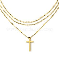 Kreuz 304 Edelstahl Anhänger Halsketten für Frauen&nbsp;NJEW-G157-07G