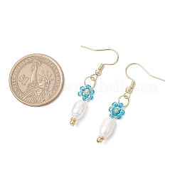 Fiore di vetro in ottone con orecchini pendenti ovali&nbsp;EJEW-MZ00442