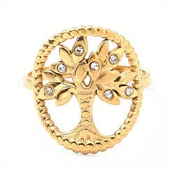 Anneau de manchette ouvert ovale en strass avec arbre de vie&nbsp;RJEW-K237-01G