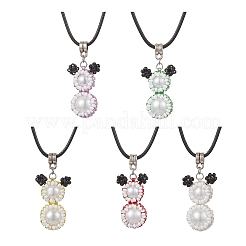 Collane con perline di vetro e perle di vetro rotonde a forma di orso con cordino di cotone cerato per donne e uomini&nbsp;NJEW-MZ00126