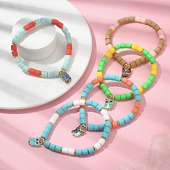 Pulseras elásticas con cuentas de columna de arcilla polimérica&nbsp;BJEW-JB09782