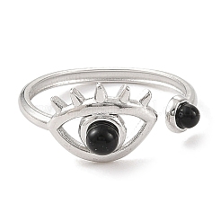 Bagues en agate noire teintes et chauffées naturellement&nbsp;RJEW-F166-57P