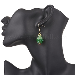 Boucles d'oreilles pendantes en forme de sapin de Noël avec perles de verre en acier inoxydable 304&nbsp;EJEW-MZ00581-02