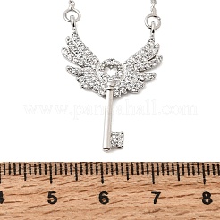 Colliers pendentifs en laiton sertis de micro-pavés de zirconiums cubiques transparents en forme de clé ailée&nbsp;CU-CBABA66-13P