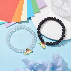 Set di braccialetti elasticizzati con perline rotonde di vetro e ematite sintetica da 2 pz 2 stili&nbsp;BJEW-JB10051-01