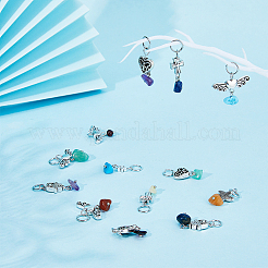 6 Sets 6 Stile Chakra natürliche & synthetische gemischte Steinsplitter Legierung Anhänger&nbsp;FIND-FH0006-29
