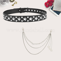 2 cintura a catena in lega con stella in 2 stili e pelle PU nera&nbsp;DIY-CL0002-54