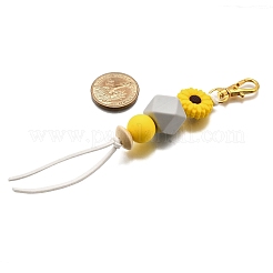 Decorazioni pendenti con perline di legno naturale e silicone di girasole&nbsp;HJEW-JM03080-01