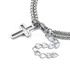 Bracciale con ciondolo a croce cava in acciaio inossidabile 304 anti-ossidazione con catene a scatola a doppio strato&nbsp;BJEW-A002-01P