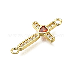 Ciondolo a croce in ottone arancione rosso zircone cubico&nbsp;ZIRC-I070-018G