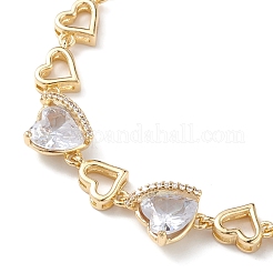 Bracciali a maglie di cuore con zirconi chiari&nbsp;BJEW-M291-01G