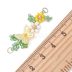 Ciondoli a forma di farfalla in plastica ABS con perle artificiali e fiori di vetro con perline&nbsp;PALLOY-MZ01332-01
