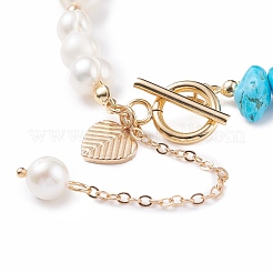 Bracciale in howlite sintetica e perline con ciondoli a cuore in lega smaltata&nbsp;BJEW-JB08039-04