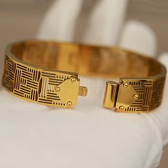 Bracelets manchettes géométriques creux en acier inoxydable 304 pour femmes&nbsp;WG16A84-01