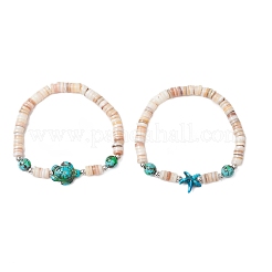 Bracelets en perles de coquillages d'eau douce naturelles avec tortues de mer et étoiles de mer&nbsp;BJEW-JB11884