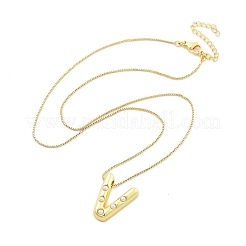 Collane a catena con ciondolo a forma di lettera in perle di ottone e plastica per donna&nbsp;NJEW-U017-01G-22