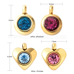 36 Stück 12 Farben 304 Edelstahl Strass Charms&nbsp;STAS-LS0001-29G