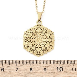 Sechseckige Blume 304 Edelstahl Anhänger Halsketten&nbsp;NJEW-M096-36G