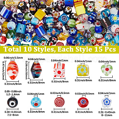 150 Stück 10 Stile handgefertigte Millefiori Bunte Malerei Perlen&nbsp;LAMP-PA0001-81