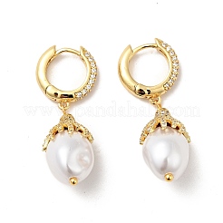 Orecchini pendenti a cerchio pendenti in abs con perle finte e zirconi chiari&nbsp;EJEW-F288-02