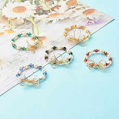 Imitar anillos de dedo con cuentas de vidrio bicono de vidrio austriaco&nbsp;RJEW-TA00003