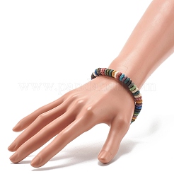 Bracciale elasticizzato con perline a disco di roccia lavica naturale tinta&nbsp;BJEW-JB07120