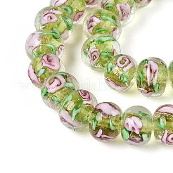 Brins de perles rondelles à fleurs intérieures en lampwork faites à la main&nbsp;LAMP-T022-24H