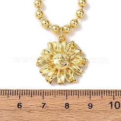 Halsketten mit Kugelkette und Blumenanhänger aus Messing&nbsp;NJEW-D348-01G