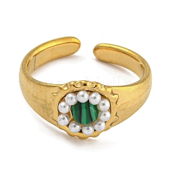 Anillos de dedo redondos de malaquita sintética&nbsp;RJEW-U015-03G