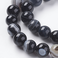 Brins de perles rondes en agate noire naturelle teintes et chauffées&nbsp;X-G-G582-8mm-07