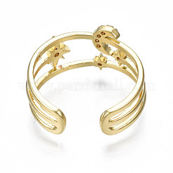 Anello polsino con luna e stella in zirconi cubici scintillanti&nbsp;RJEW-N035-065-NF