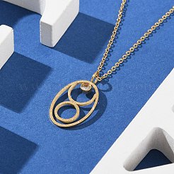 Collane a catena con ciondolo a dodici costellazioni in acciaio inossidabile 304 con zirconi cubici e rune per donna&nbsp;NJEW-B121-02G-02