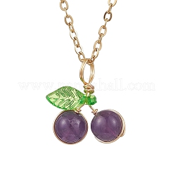 Colliers avec pendentif cerise en lapis-lazuli naturel/cornaline/quartz rose/améthyste/pierre de lune synthétique&nbsp;NJEW-JN05151