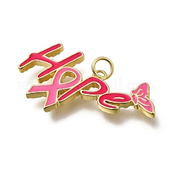 Oktober Brustkrebs rosa Bewusstseinsband Messing Emaille Anhänger&nbsp;LS-KK-G525-10G-02