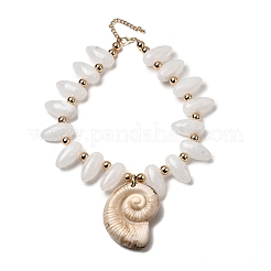 Collar de cuentas de plástico CCB con colgante de concha de resina y cadenas de aleación para playa de verano.&nbsp;NJEW-D336-03B-G
