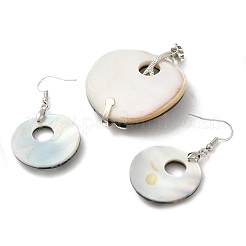 Set di gioielli con ciambella in conchiglia paua naturale e fiore in conchiglia bianca&nbsp;SJEW-E051-01P