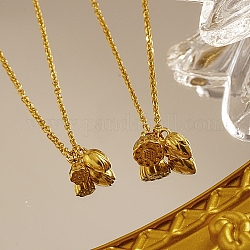 Halsketten mit Lotusblüten-Anhänger aus Edelstahl für Damen, echtes 18k vergoldet, 17.72 Zoll (45 cm)