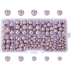 Cuenta perlada redonda de perla de vidrio teñida ecológica pandahall elite, marrón rosado, 5~10mm, agujero: 1.2~1.5 mm, aproximamente 340 unidades / caja