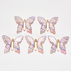 Colgantes de acrílico transparentes, Con fondo chapado, mariposa, colorido, 34x39x5.5mm, agujero: 1.2 mm