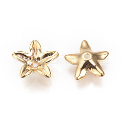 Brass Caps, Nickel Free, Real 18K Gold Plated, 5-Petal, Flower, 9x2.5mm, Hole: 0.5mm