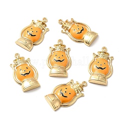Alloy Enamel Pendants, Halloween Pumpkin Jack-O'-Lantern, Golden, 30x16.5x4mm, Hole: 1.5mm