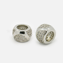 Perles de zircone cubique micro pave en Laiton, rondelle, platine, 10x7mm, Trou: 6mm