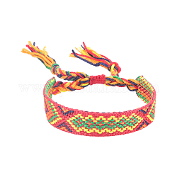 Pulsera de hilo trenzado poliéster-algodón motivo rombos, pulsera étnica tribal brasileña ajustable para mujer, cereza, 5-7/8~11 pulgada (15~28 cm)