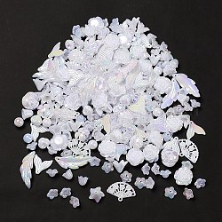 Kit de búsqueda de joyería estilo perla de imitación diy, incluyendo cuentas de plástico, cabujones, eslabones y colgantes, mariposa/abanico/flor/cola de pez/formas redondas, blanco, 6~40x10~40x2.5~12mm, agujero: 1.4~3.2 mm, aproximamente 645 unidades / 500 g