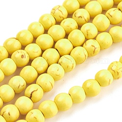 Filo di perline turchesi sintetici, tinto, tondo, oro, 4mm, Foro: 1 mm, circa 110pcs/filo, 15.6 pollice