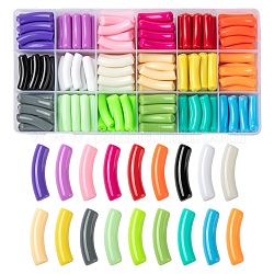 180Pcs 18 Colors Opaque Acrylic Beads, Curved Tube, Mixed Color, 32x9.5x8mm, Hole: 1.8mm, 10pcs/color